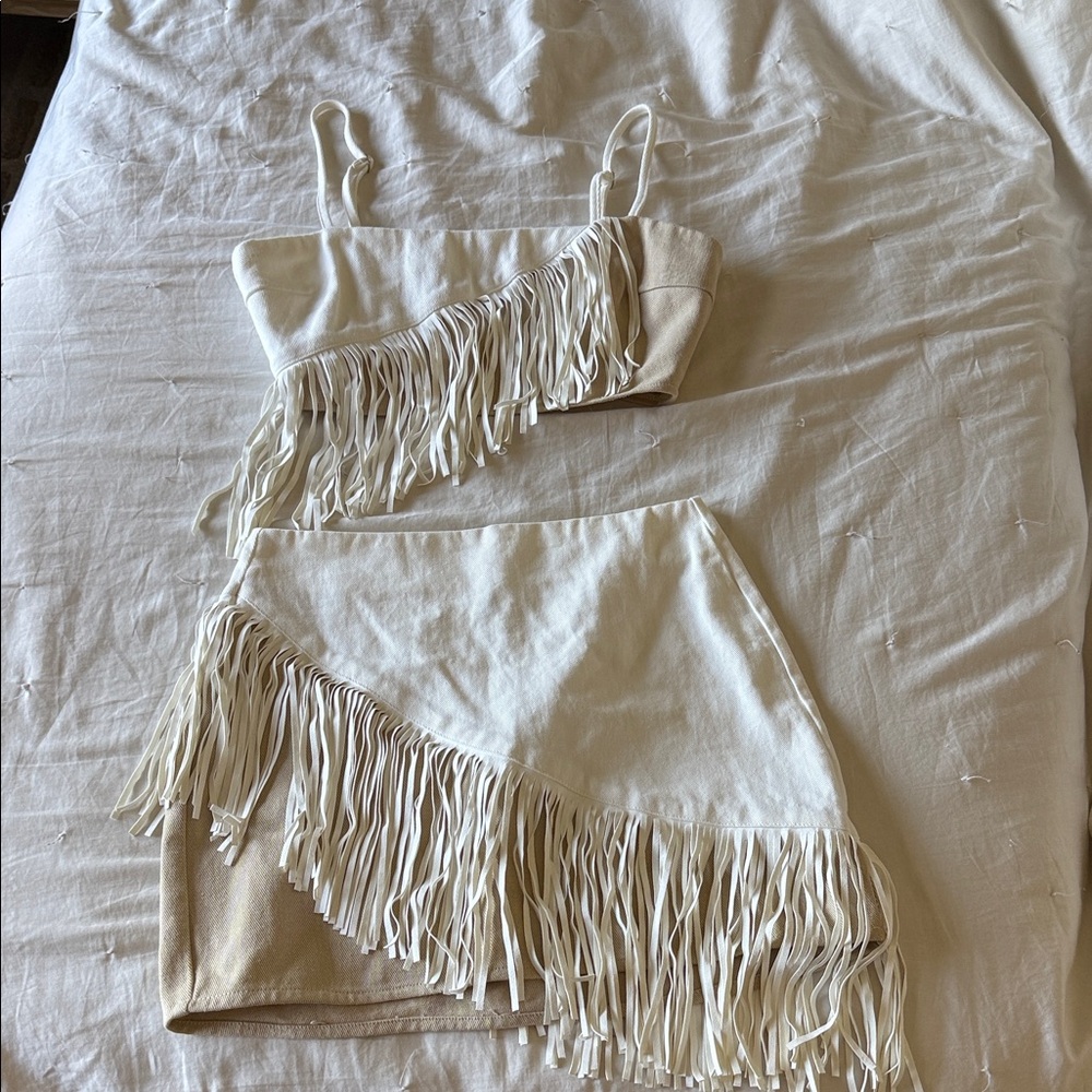 Le Lis Cream Fringe Two-Piece Set